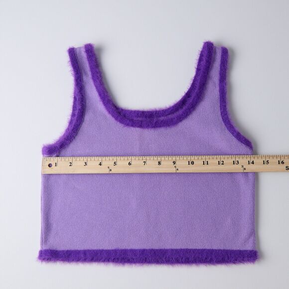 Y2K Baby Fur Top Sz L Purple Ribbed Tank Contrast Trim Scoop Neck Cropped Cider - Picture 3 of 7